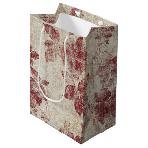 Rustic Blush Floral Linen Pattern (1) Medium Gift Bag