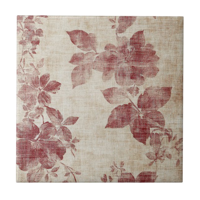 Rustic Blush Floral Linen Pattern (1) Tile (Front)