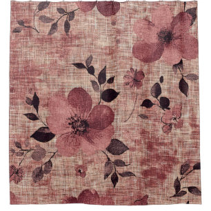 Rustic Blush Floral Linen Pattern (2) Shower Curtain
