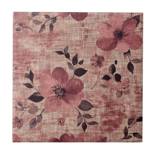 Rustic Blush Floral Linen Pattern (2) Tile