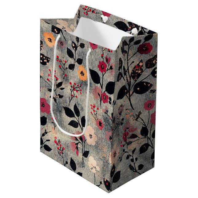 Rustic Blush Floral Linen Pattern (3) Medium Gift Bag (Front Angled)