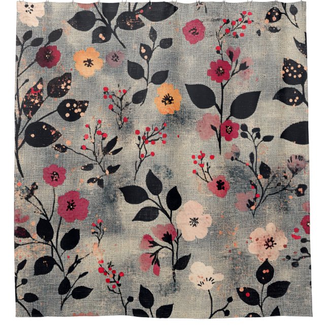 Rustic Blush Floral Linen Pattern (3) Shower Curtain (Front)