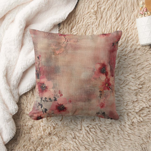 Rustic Blush Floral Linen Pattern (6) Cushion (Blanket)