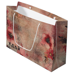 Rustic Blush Floral Linen Pattern (6) Large Gift Bag