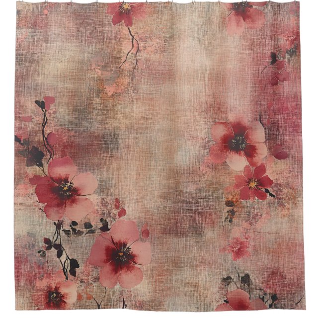 Rustic Blush Floral Linen Pattern (6) Shower Curtain (Front)