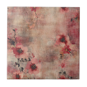 Rustic Blush Floral Linen Pattern (6) Tile