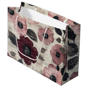 Rustic Blush Floral Linen Pattern (7) Large Gift Bag