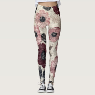 Rustic Blush Floral Linen Pattern (7) Leggings