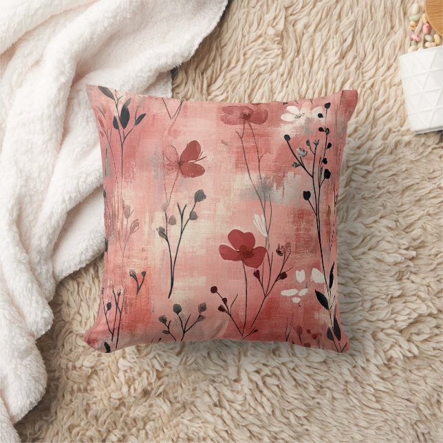 Rustic Blush Floral Linen Pattern (9) Cushion (Blanket)