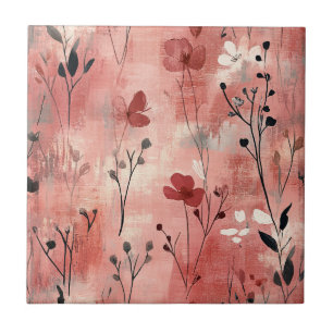 Rustic Blush Floral Linen Pattern (9) Tile