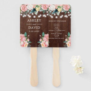 Rustic Blush Floral String Lights Wedding Hand Fan