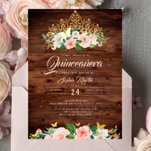 Rustic Blush Floral Tiara Quinceanera