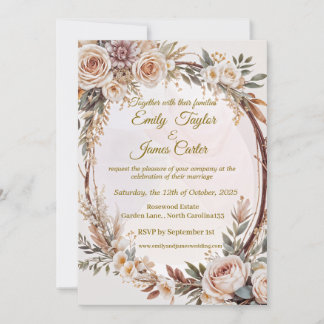 Rustic Blush Floral Wedding Invitation