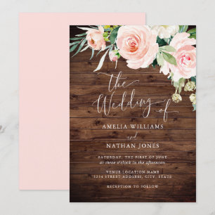 Rustic Blush Floral Wedding Invitation
