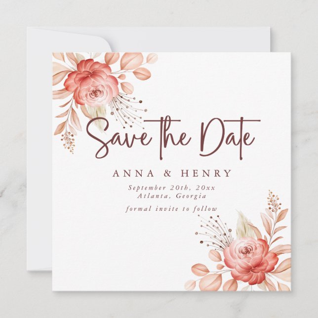 Rustic Blush Floral Wedding Save The Date (Front)