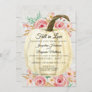 Rustic Blush Floral White Pumpkin n Shiplap Wood Invitation