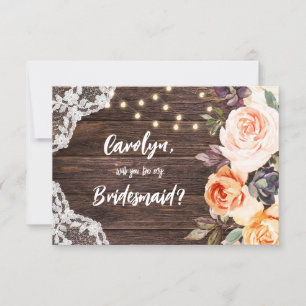Rustic Blush Floral Will You Be My Bridesmaid? V2 Invitation
