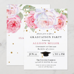 Rustic Blush Gold Floral Botanical Graduation  Invitation