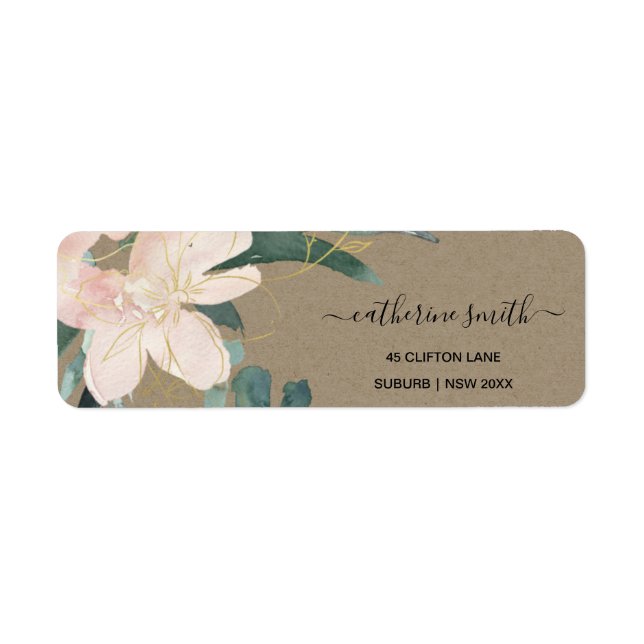 RUSTIC BLUSH GOLD FLORAL KRAFT WATERCOLOR ADDRESS (Front)