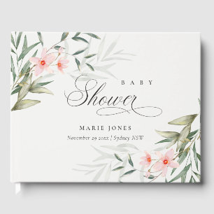 Rustic Blush Greenery Floral Bunch Baby Shower Guest Book