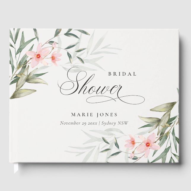 Rustic Blush Greenery Floral Bunch Bridal Shower Guest Book (Front)