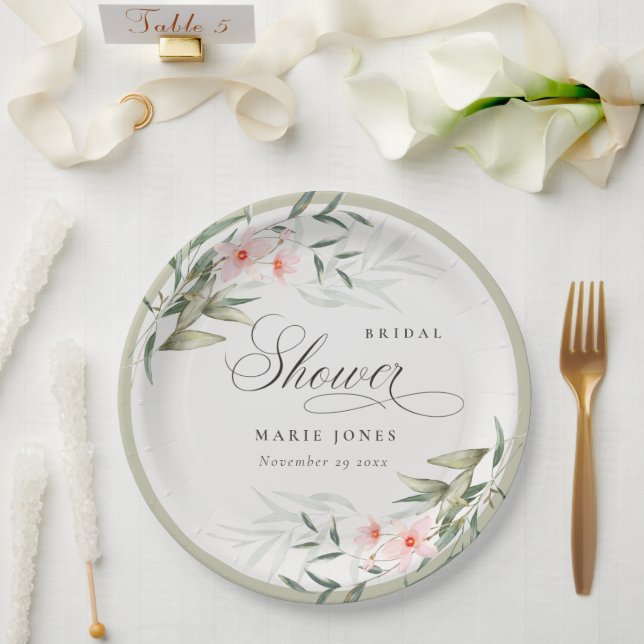 Rustic Blush Greenery Floral Bunch Bridal Shower Paper Plate (Wedding)
