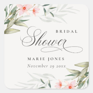 Rustic Blush Greenery Floral Bunch Bridal Shower Square Sticker