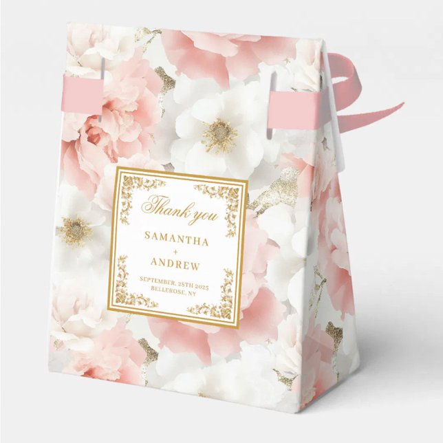 Rustic Blush Ivory Gold Wedding Thank You  Favour Box (Rustic Blush Ivory Gold Wedding Thank You Favor Boxes)