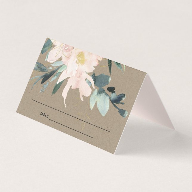 RUSTIC BLUSH KRAFT FLORAL BUNCH WEDDING PLACE CARD (Front)