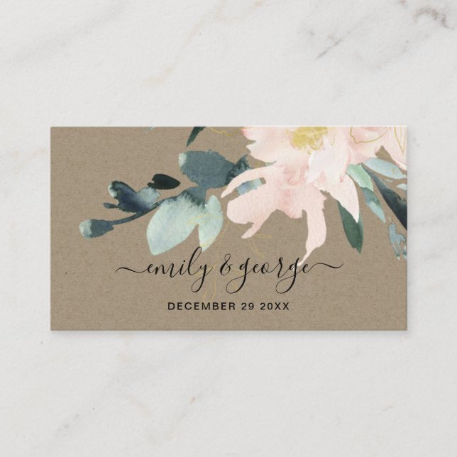 RUSTIC BLUSH KRAFT FLORAL WEDDING WEBSITE RSVP BUSINESS CARD (Front)