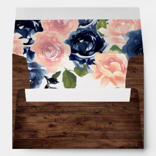 Rustic Blush Navy Floral Wedding Engagement Bridal Envelope