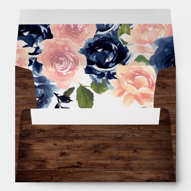 Rustic Blush Navy Floral Wedding Engagement Bridal Envelope (Back (Bottom))