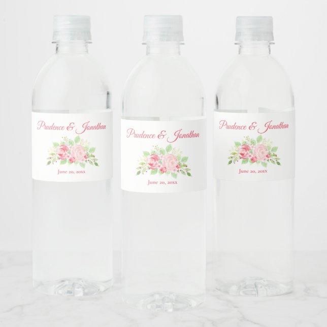 Rustic Blush Peach Boho Roses Elegant Wedding Water Bottle Label (Bottles)