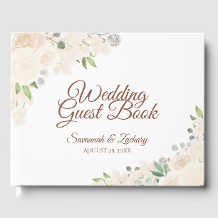 Rustic Blush Peach Floral Boho Chic Wedding Guest Book