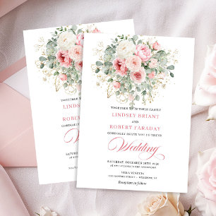 Rustic Blush Peony Greenery Gold Wedding Invitatio Invitation