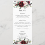 Rustic Blush Pink Burgundy Floral Wedding Menu<br><div class="desc">Designed to co-ordinate with our Rustic Blush wedding collection, this elegant wedding menu features a beautiful watercolor burgundy, blush pink peonies, roses stocks and greenery arrangement. Personalise it with your wedding details easily and quickly, simply press the customise it button to further re-arrange and format the style and placement of...</div>