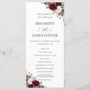 Rustic Blush Pink Burgundy Floral Wedding Program Programme