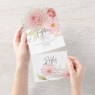 Rustic Blush Pink Floral  All In One Invitation