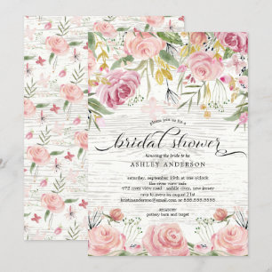 Rustic Blush Pink Floral Bridal Shower Invitation