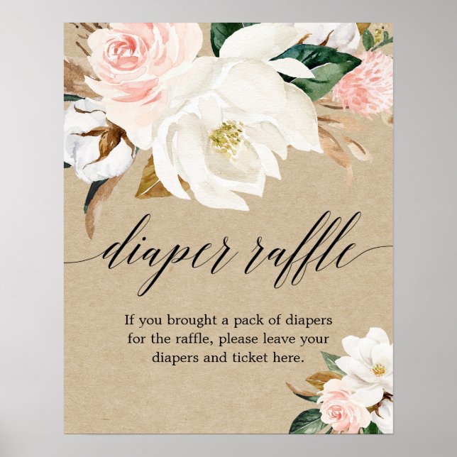 Rustic blush pink floral Diaper raffle sign (Front)