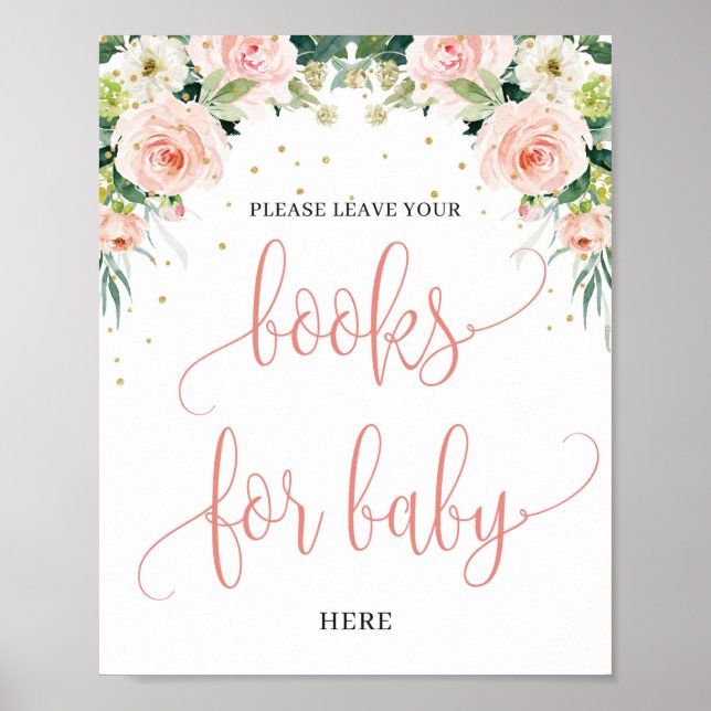 Rustic blush pink floral green books for baby sign (Front)