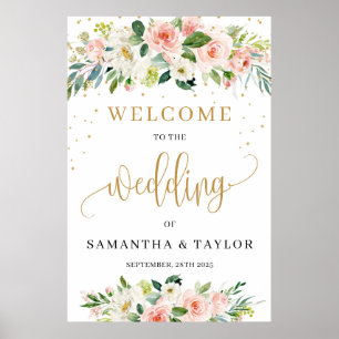 Rustic blush pink floral greenery welcome sign