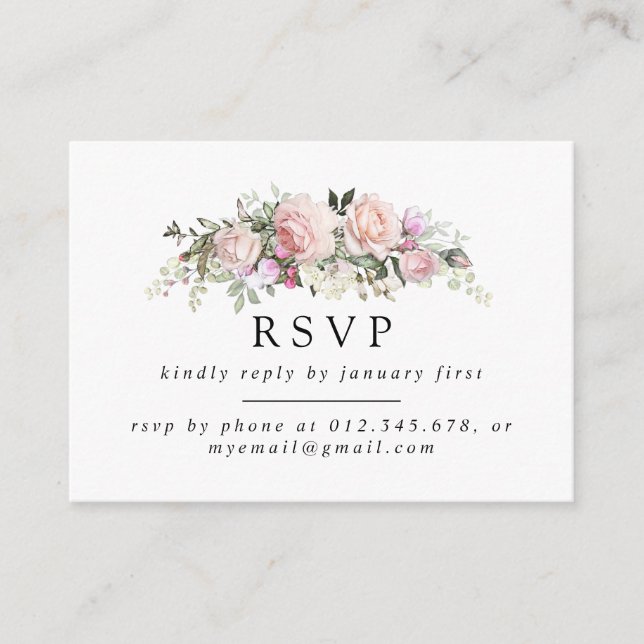 Rustic Blush Pink Floral Phone or Email RSVP Enclosure Card (Front)