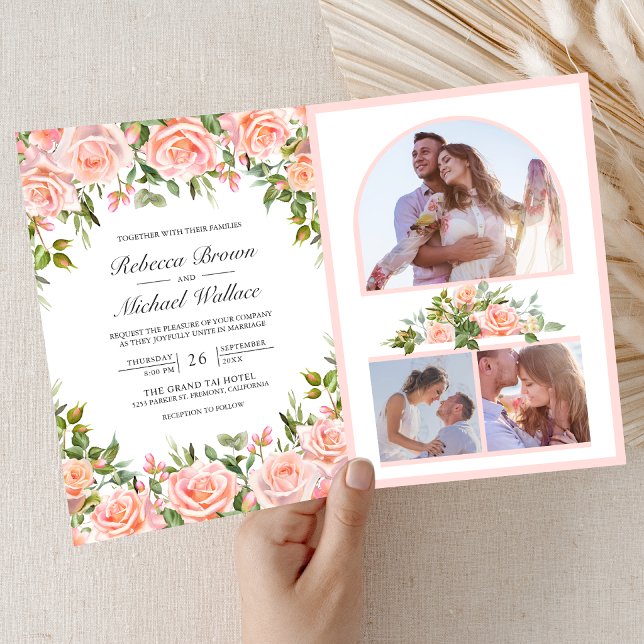 Rustic Blush Pink Floral QR Code Wedding Invitation (Creator Uploaded)