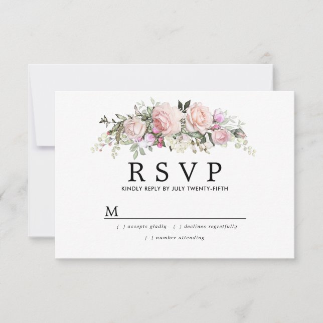 Rustic Blush Pink Floral Quinceanera RSVP Card (Front)