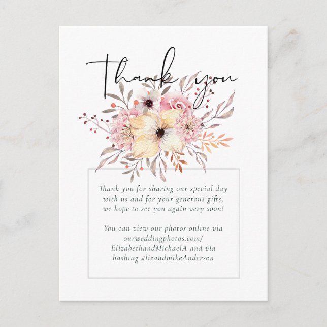 Rustic Blush Pink Floral Sage Wedding Postcard (Front)