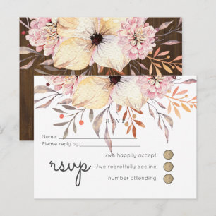 Rustic Blush Pink Floral Sage Wedding RSVP Invitation Postcard