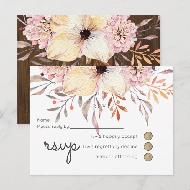 Rustic Blush Pink Floral Sage Wedding RSVP Invitation Postcard (Front/Back)