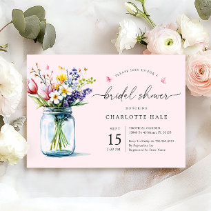 Rustic Blush Pink Floral Watercolor Bridal Shower Invitation