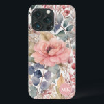 Rustic Blush Pink Floral Watercolor Monogram iPhone 13 Pro Case<br><div class="desc">Bring a touch of rustic charm to your phone with our Rustic Blush Pink Floral Watercolor Monogram Phone Case. The blend of delicate wildflowers, berries, and ferns in warm shades of beige, blush pink, red, teal green, and hints of brown exudes elegance. Make a statement with this one-of-a-kind, personalised phone...</div>